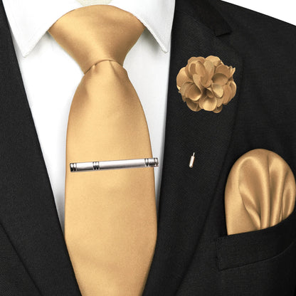 Mens Colors Solid Tie and Lapel Pin Necktie Pocket Square and Tie Clip Sets for Business Casual 4PCS