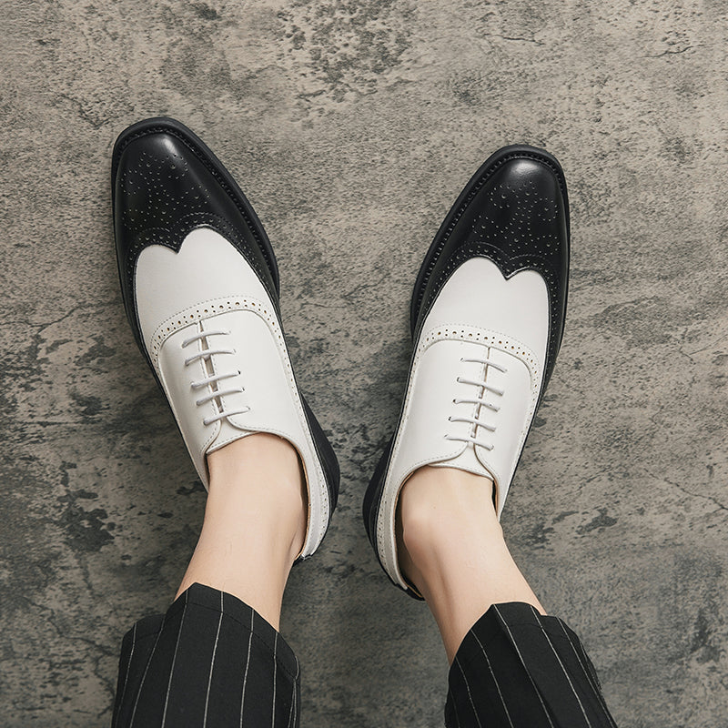 Herren Brogue-Schuhe mit Flügelkappe, Business-Oxford-Schuhe zweifarbig für Hochzeitsfeiern