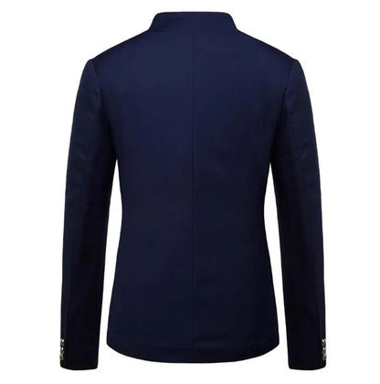 Men Blazer Coat  Spring New Fashion Button Decorative Chinese Style Slim Fit Stand Collar Solid Color Suit Jacket