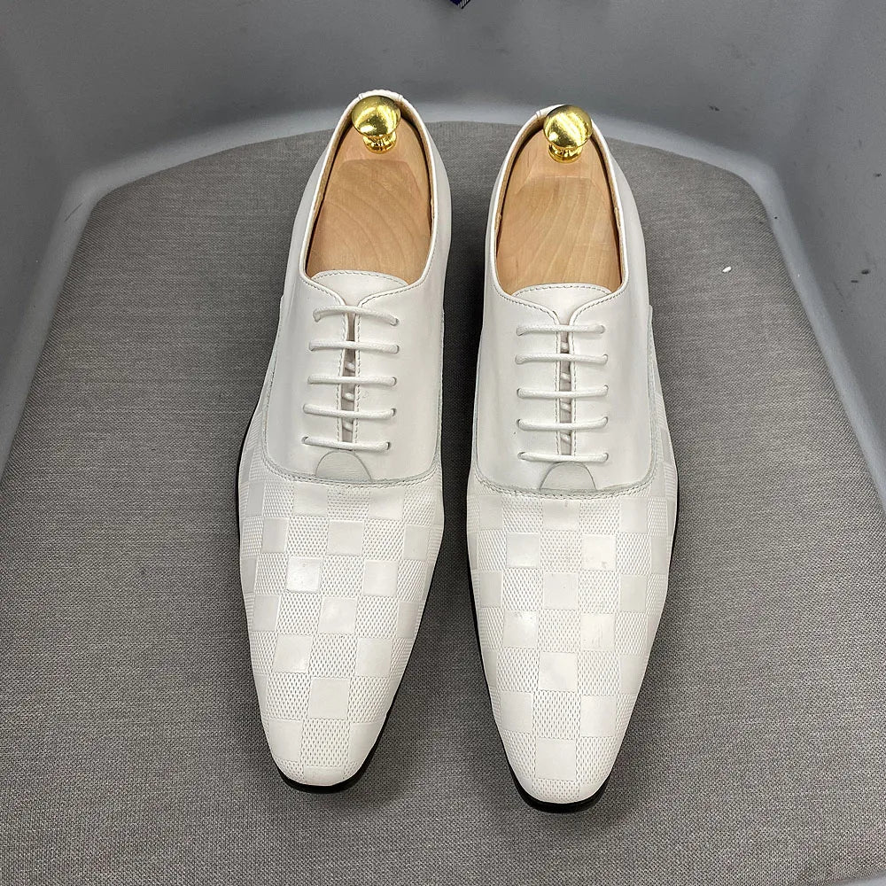 Size 6 To 13 Classic Italy Mens Oxford Real Leather Shoes White Lace Up Pointed Toe Wedding Party Dress Formal Shoes for Men