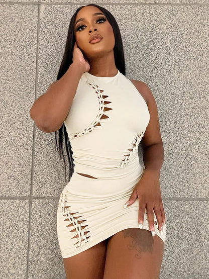 Dulzura Women  Autumn Tank Tops Mini Skirts Party Club Streetwear Two Piece Matching Sets Wholesale Items For Business S3211