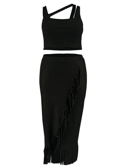 Wmstar Plus Size Two Piece Set Women Summer Sexy Crop Top Long Skirt Sets Tassel Casual Matching Suit Wholesale Drop Shipping