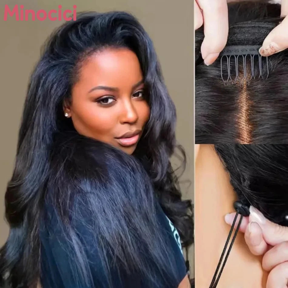 250 Density Kinky Straight Half Wigs Human Hair Flip Over Gluless 3 In 1 Half Wig With Drawstring 40 Inch Wear And Go For Women
