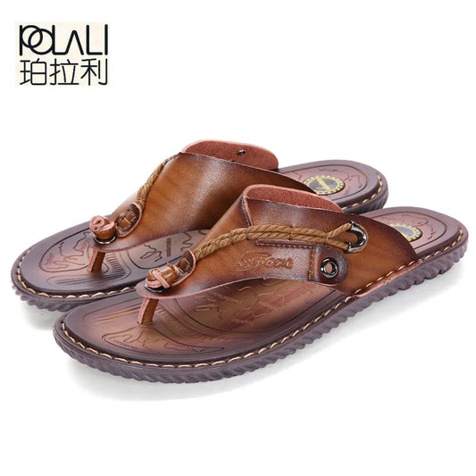 POLALI Luxury Brand Flip Flops Soft comfortable Microfiber Leather Slippers Beach Slipper Flip Flop Summer Shoe For Men size 47