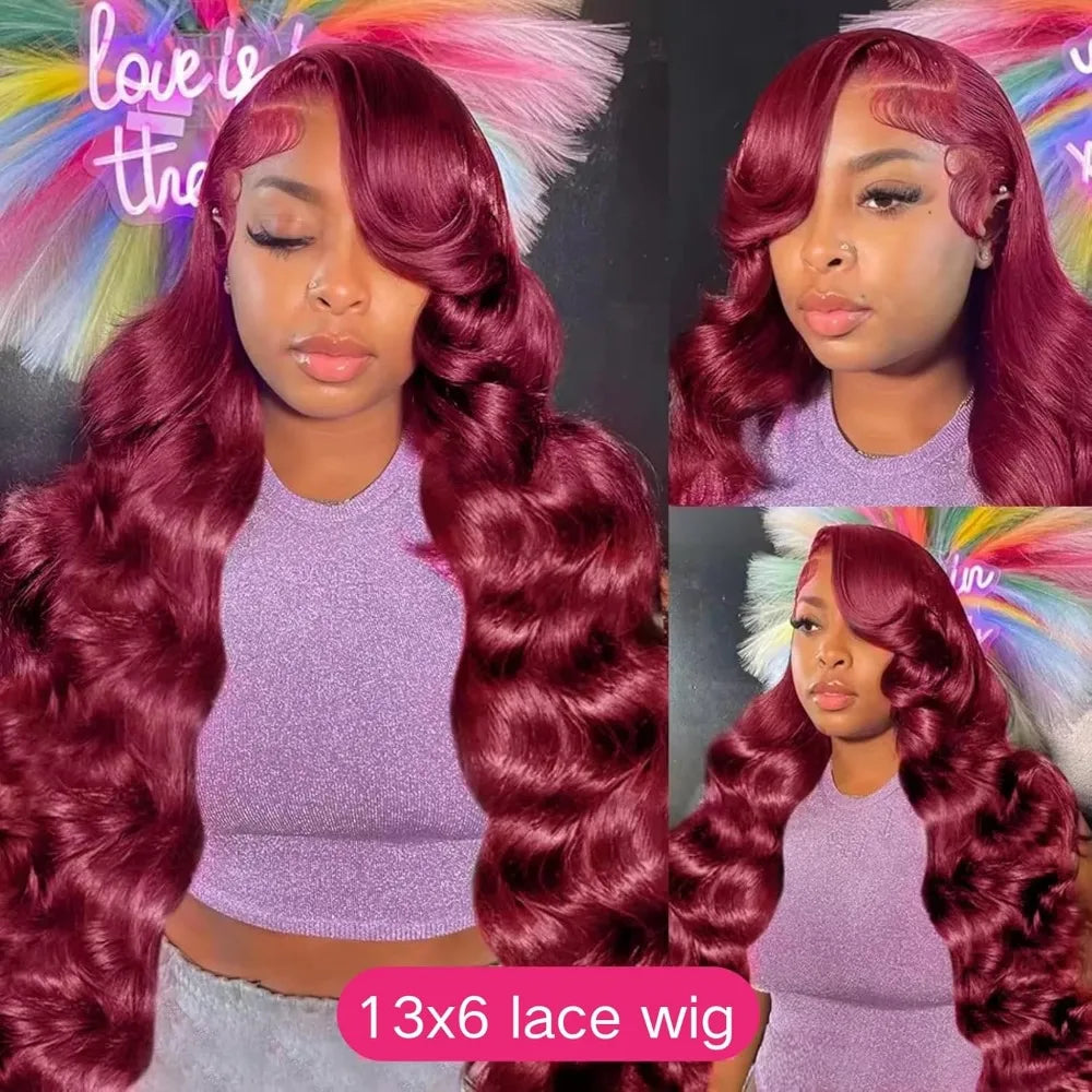 99J Burgundy Lace Frontal Wig 13x6 Body Wave Lace Front Wig HD Transparent Lace Frontal Wig Human Hair Pre Plucked Red Color