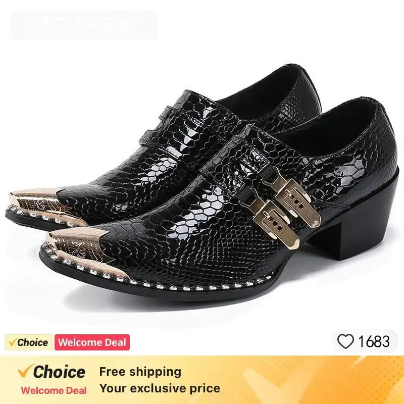 2024 Western Mode Spitz Zehen Metall Abendkleid Schuhe Blau Grau Party Hochzeit Lederschuhe für Herren