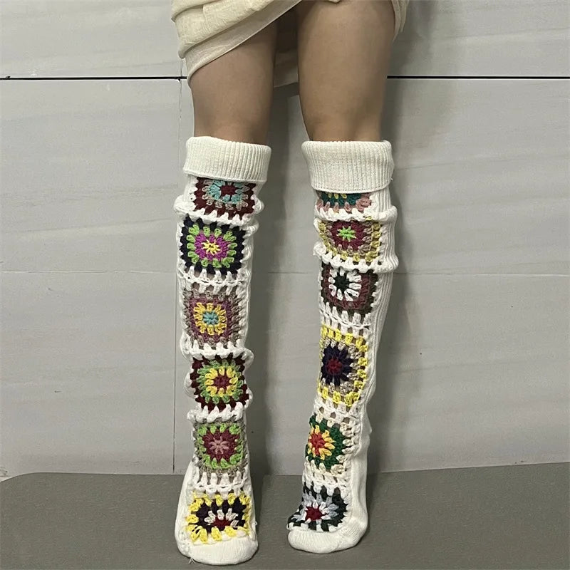 New Womens Autumn Winter Thigh Socks Extra Long Ethnic Crochet Knit Stockings Over Knee Socks Hot Sale