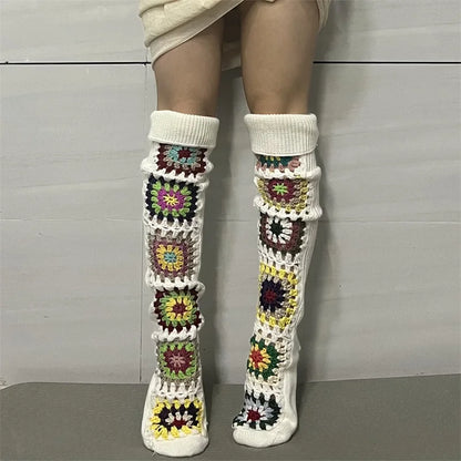 New Womens Autumn Winter Thigh Socks Extra Long Ethnic Crochet Knit Stockings Over Knee Socks Hot Sale