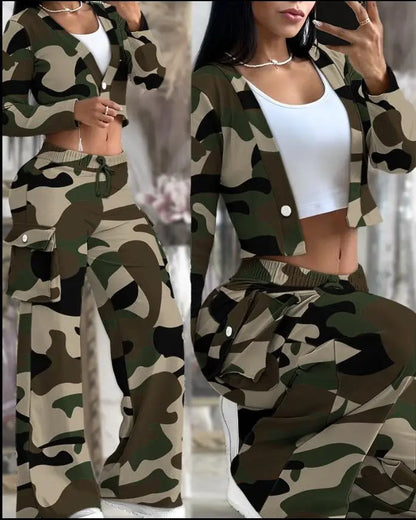 Women's Spring Summer New Fashionable Solid Color Printed Sexy Waist Short Top Casual Pants Set For Women