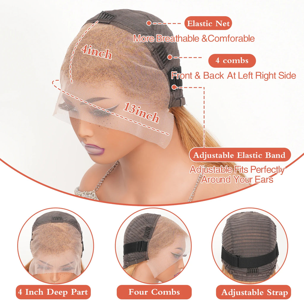 Brazilian Deep Wave 32 inch Honey Blonde 13x6 HD Lace Front Human Hair Wigs Pre Pluck 13x4 Glueless Curly Lace Frontal Wig Water