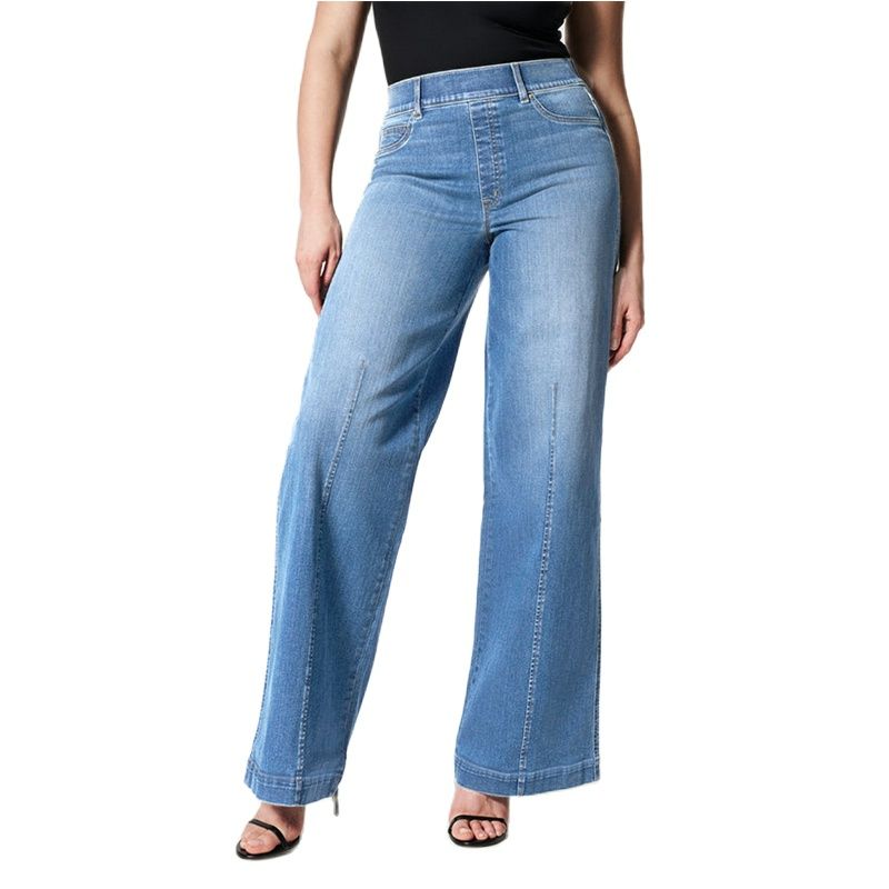 Jeans women elastic waist wide leg mid-waist 2023 new high elastic wash loose casual straight leg pants women's retro mom jeans