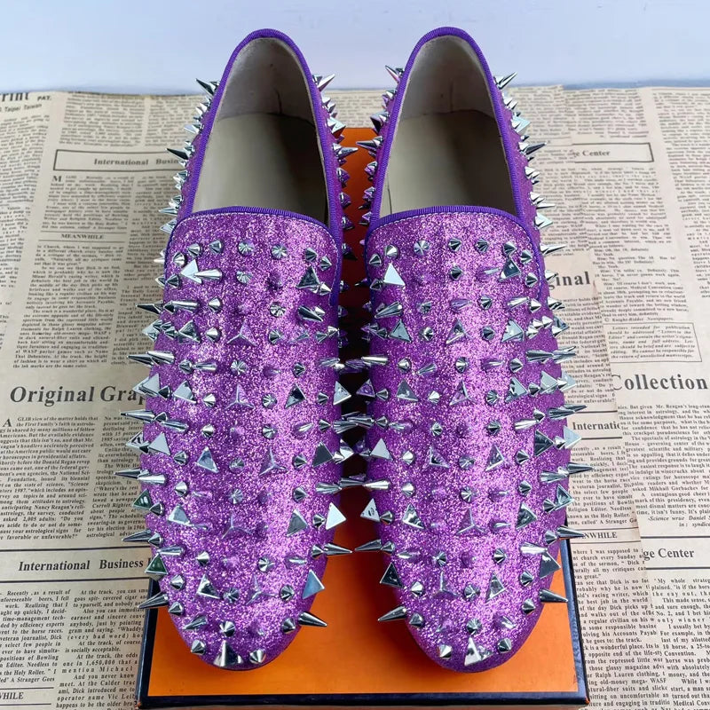 Fashion Blaue Bling Spikes Loafers Schuhe für Herren Luxus Handgemachte Slip-On Herren Anzugschuhe Hochzeitsschuhe