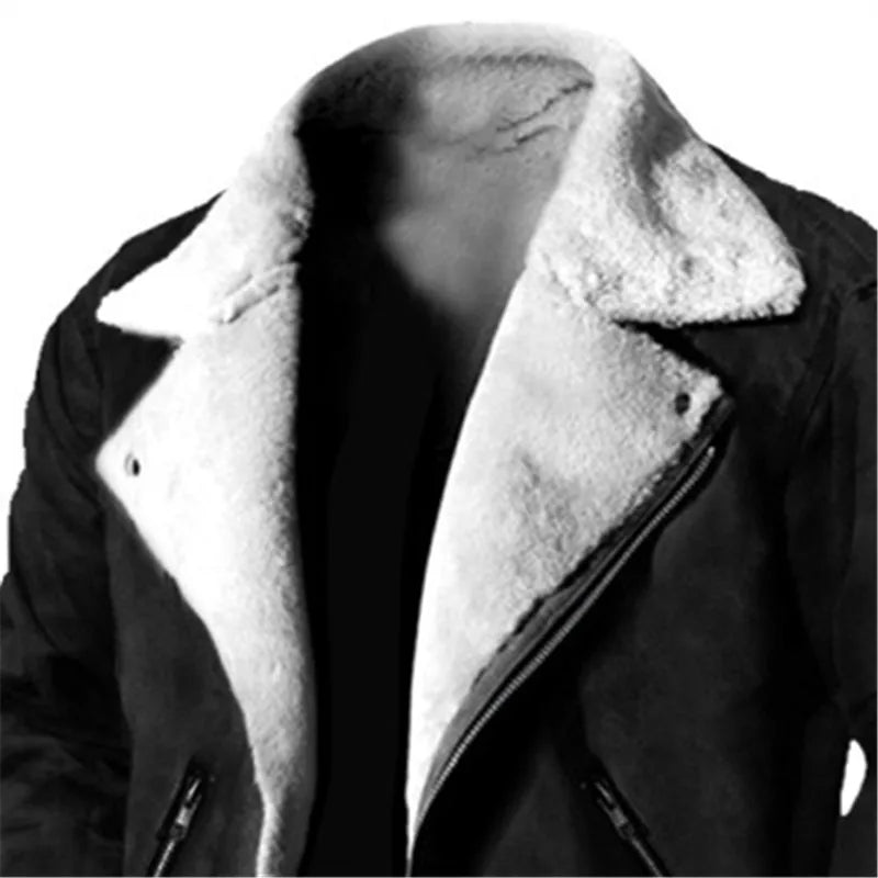 Winter Men's Fleece Jacket Casual Solid Thick Warm Loose Outwear Streetwear Male Turn Down Collar Zippers Coats Outdoor Jacket