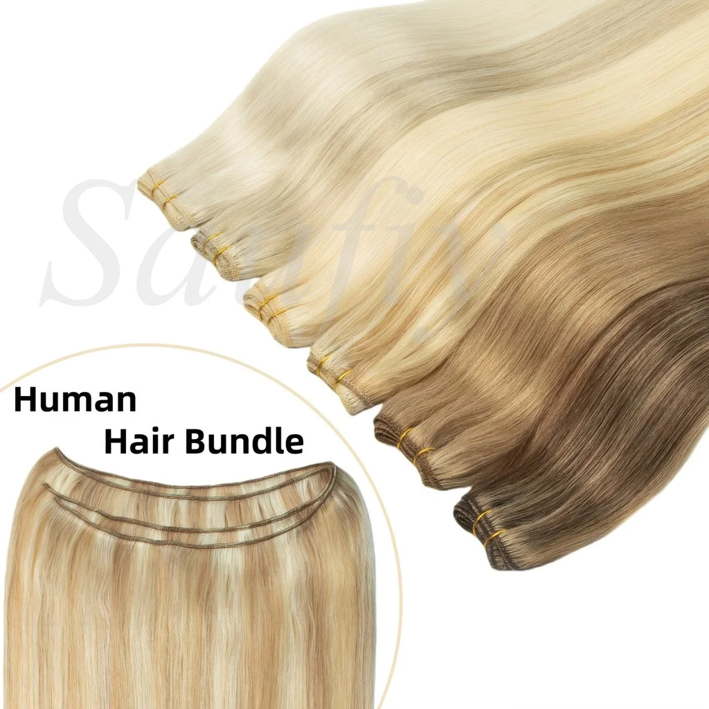 Highlights Brown Hair Weft Extensions Human Hair Weaves Bundles Sewing In Weft Extensions Natural Black Blonde Brown Double Drawn Human Hair Weft for Women 50g/Pack