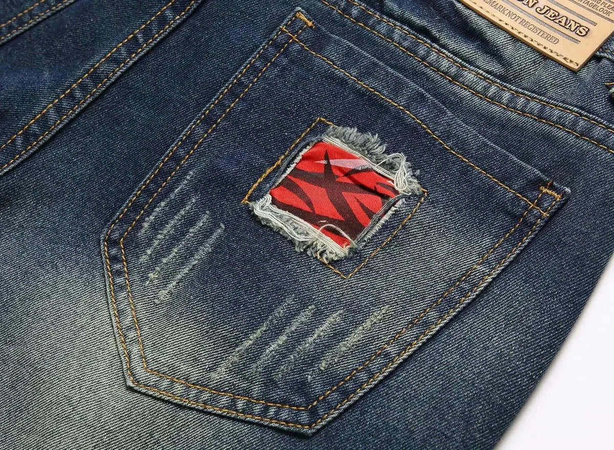 Men's Vintage Washed Denim Shorts, Ripped Street Style