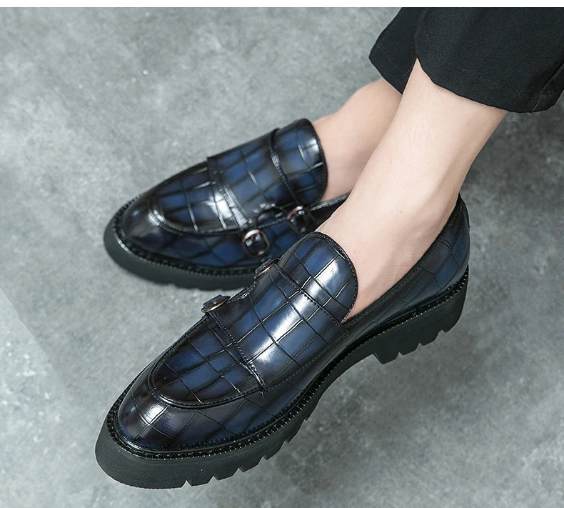 Dicke Sohle Loafer Persönlichkeit Mann Party Hochzeitsschuhe Weiche Sohle Street Style Herrenmode Mönchsschnalle Schuhe Handgemacht