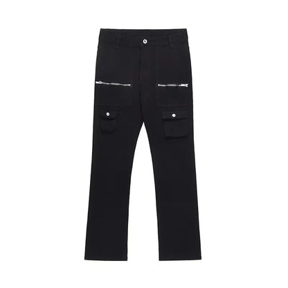 Y2K Fashion Zipper Black Flared Jeans Cargo Pants For Men Designer Clothes Straight Solid Casual Long Trousers Ropa Hombre