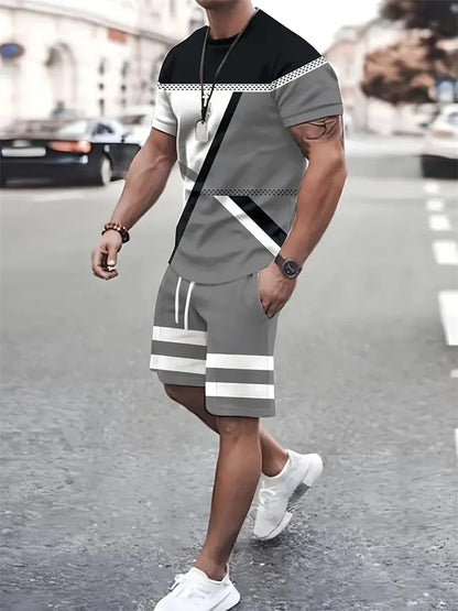 New summer men's sportswear short-sleeved T-shirt suit two-piece outdoor travel clothing oversized shorts training clothes
