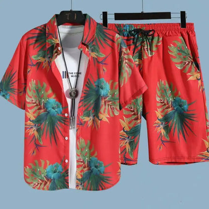 Comfortable flower grass leaf coconut tree 3D Print shirt +Shorts Two Piece Set Short Sleeve Flip collar shirts half pants