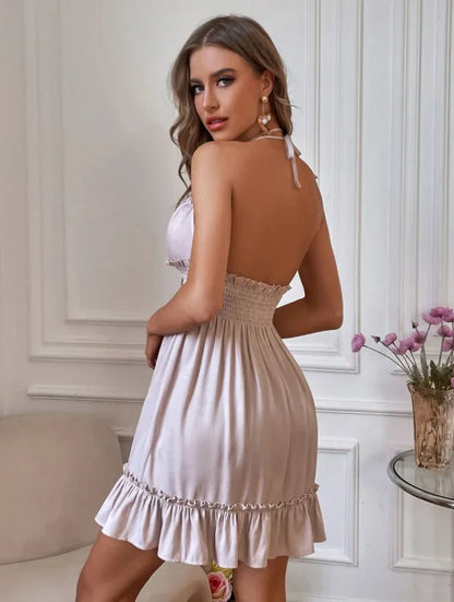 Sexy Deep V Neck Tank Top Women's Clothing Open Back Parallel Wrinkle Dress European And American Cross-border Popular Dress