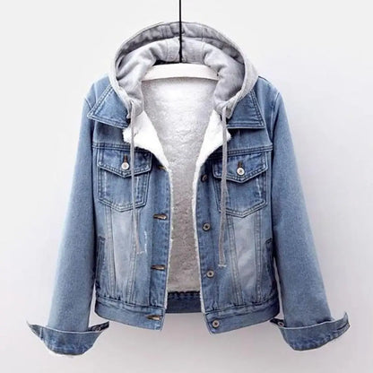 5xl Women Denim Chic Jacket Female Oversize Outerwear Loose Short Hooded Jeans Coat Big Pocket Tops  Spring Autumn