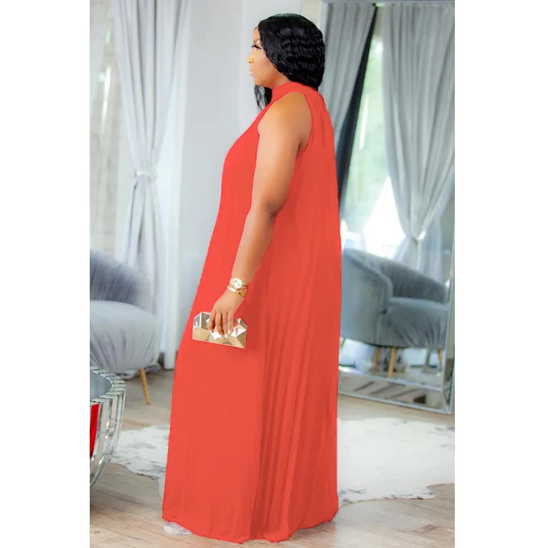 Wmstar Damen Übergröße Langarmkleid Ärmellos Bandage Neckholder Hohl Gesplitzt A-Linie Maxikleider Outfits Großhandel Dropshipping