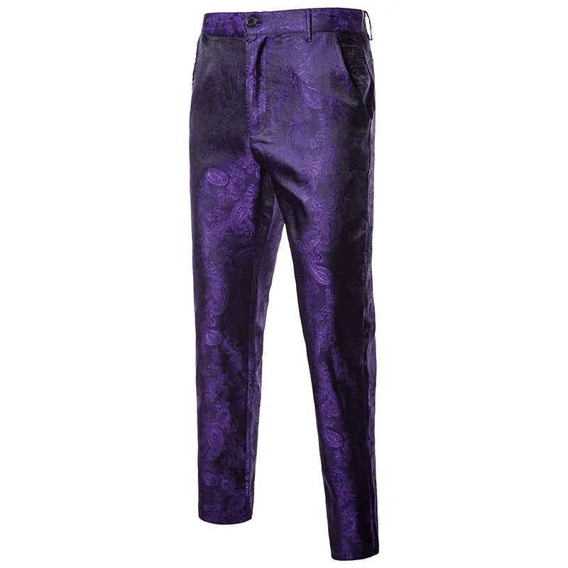 New Men Business Jacquard Suit Pants Black / Red / Purple / Navy Fashion Male Wedding Party Dress Thin Trousers