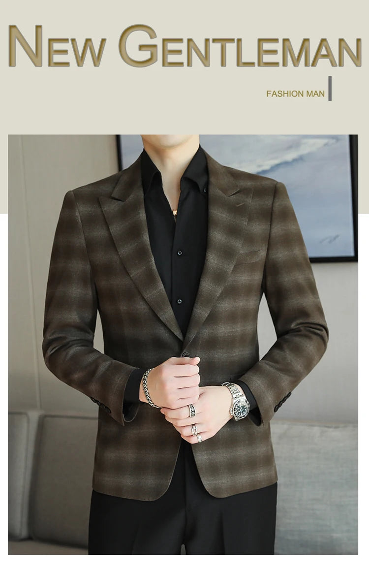 2024 New High-end Men's Two-button Suit Fashion Matching Handsome Casual Dating Slim Suit Single West Coat  Gucci Blazer Men