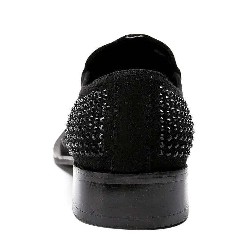 Neu eingetroffen: rote spitze Herren-Lederschuhe aus echtem Leder mit Metallspitze und Kristall, handgemacht, modische Friseurschuhe