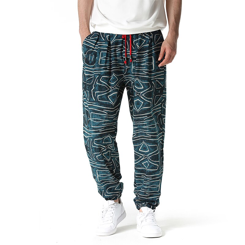 Pantaloni din bumbac, in, pentru bărbați, modă, talie mijlocie, bărbați, casual, hip hop, largi, turism, mărimi mari, îmbrăcăminte de vară, îmbrăcăminte de stradă