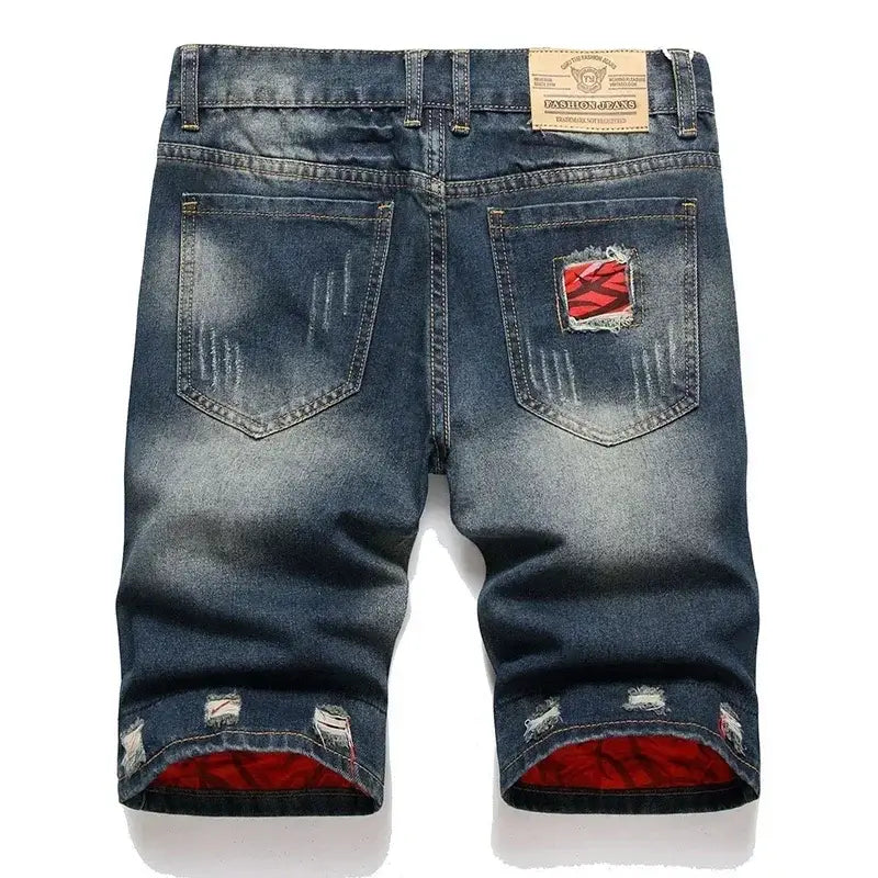Men's Vintage Washed Denim Shorts, Ripped Street Style