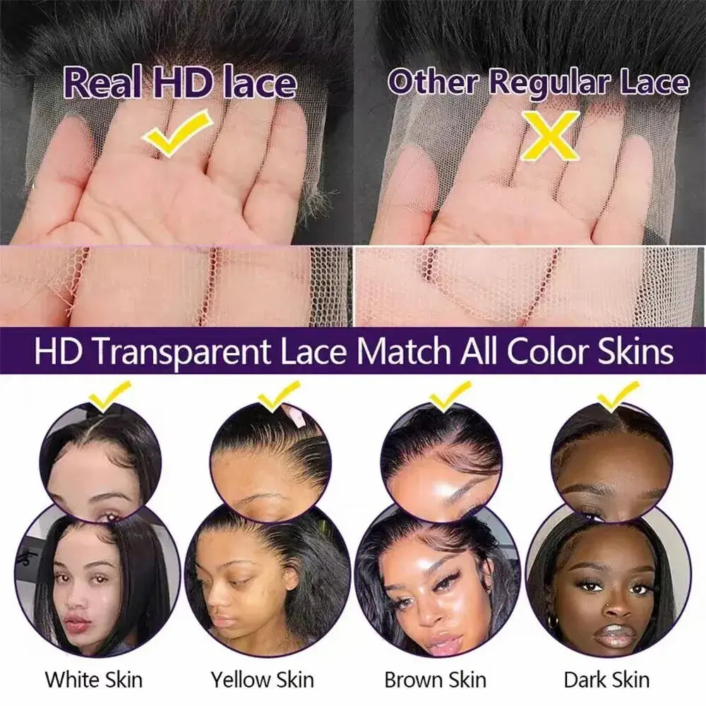 13x6 HD Transparent Bone Straight Lace Frontal Perücken 5x5 Glueless Wear and Go Echthaarperücke 220 Dichte für Frauen 30 40 Zoll