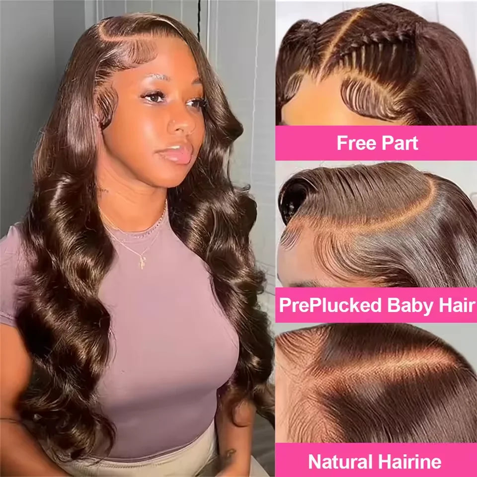 Body Wave Wig 46 Inches #4 Chocolate Brown Remy Hair 13x4 13x6 HD Transparent Lace Frontal Wigs Pre Plucked Human Hair For Women