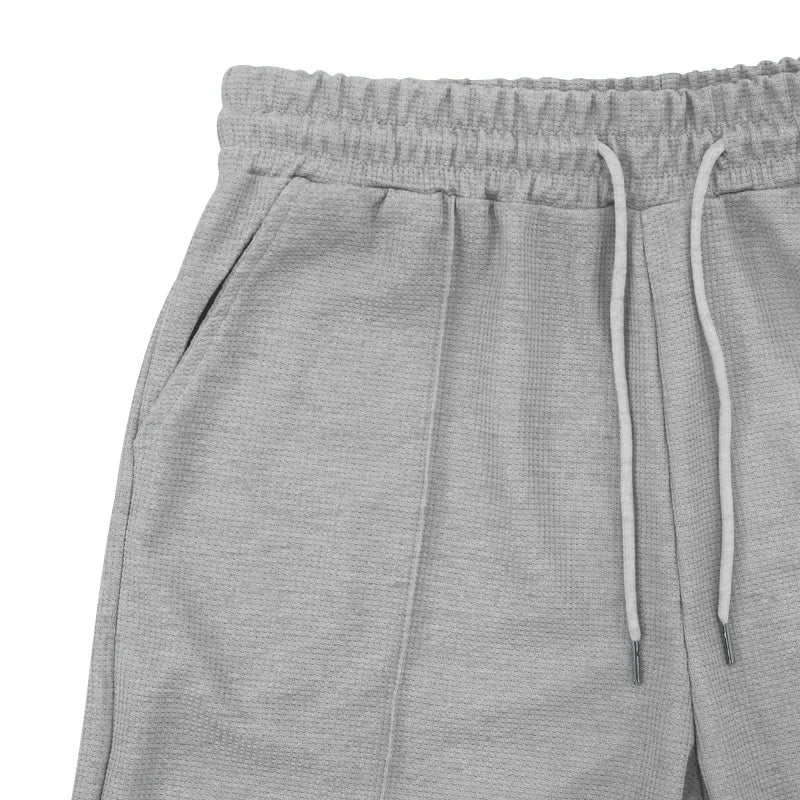 2025 Summer Men's Polo Shirt Set Solid Color Waffle Short Sleeve Slim Fit Collar T-shirt Casual Men's Set