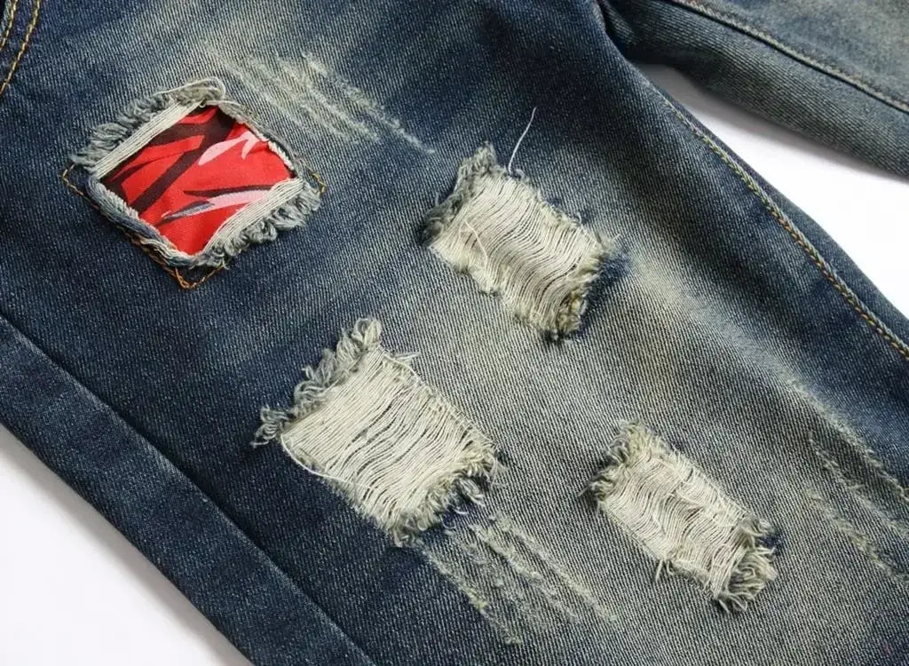 Men's Vintage Washed Denim Shorts, Ripped Street Style