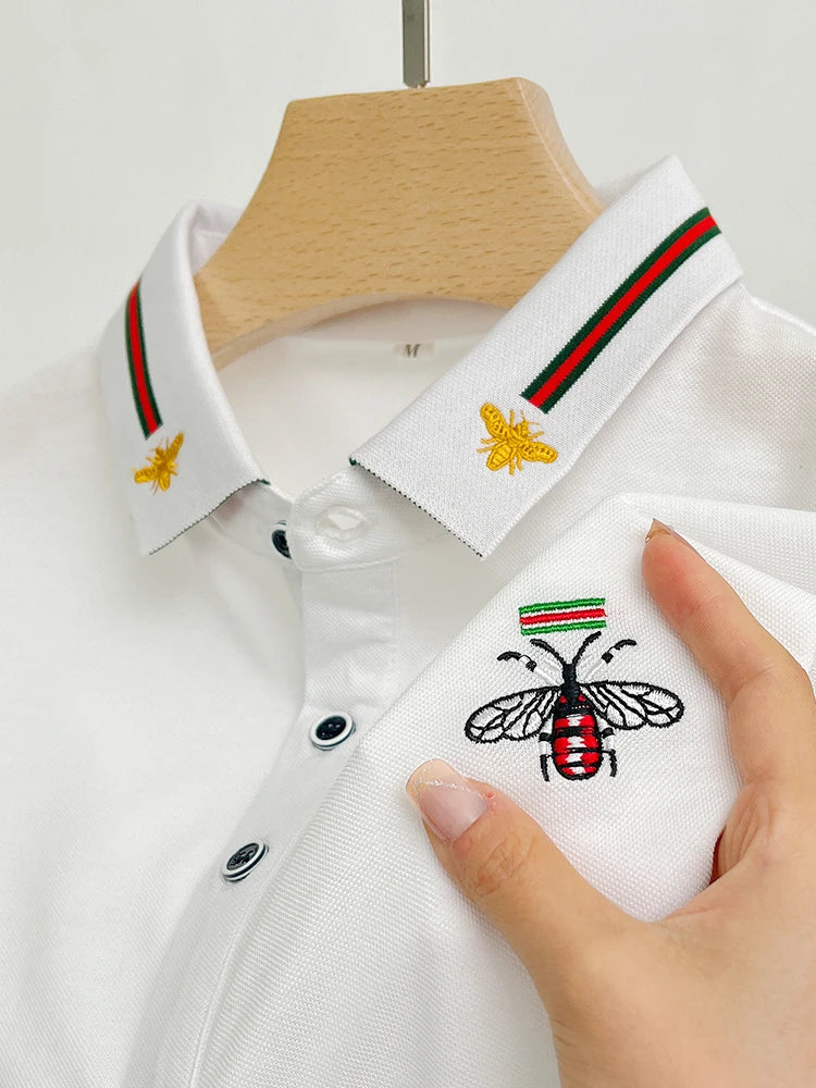 Design Brand Quality Men's Polo Shirt Lapel Bee Embroid Short Sleeved New Summer T-Shirt Business Classic Fashion Trend Menswear