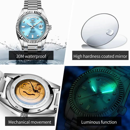 OLEVS 6736 Mens Watch High Quality Luxury Automatic Mechanical Wristwatch Waterproof Stainless Steel Watches Man