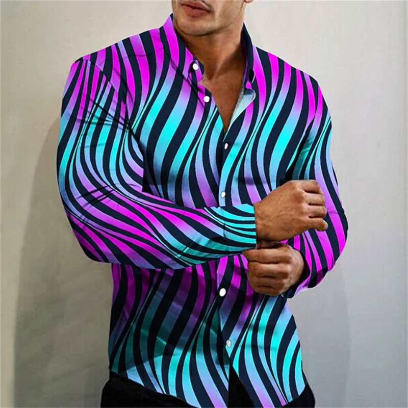 men's T-shirt suit button shirt half splicing trend new geometric flower clear pattern soft and comfortable shirt clothing