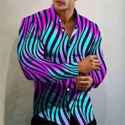 men's T-shirt suit button shirt half splicing trend new geometric flower clear pattern soft and comfortable shirt clothing