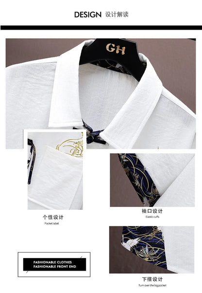 Summer Sets Men Fashion Print Short Sleeved Shirt Shorts Two-piece Men Chinese style Loose Set Mens Short Sets