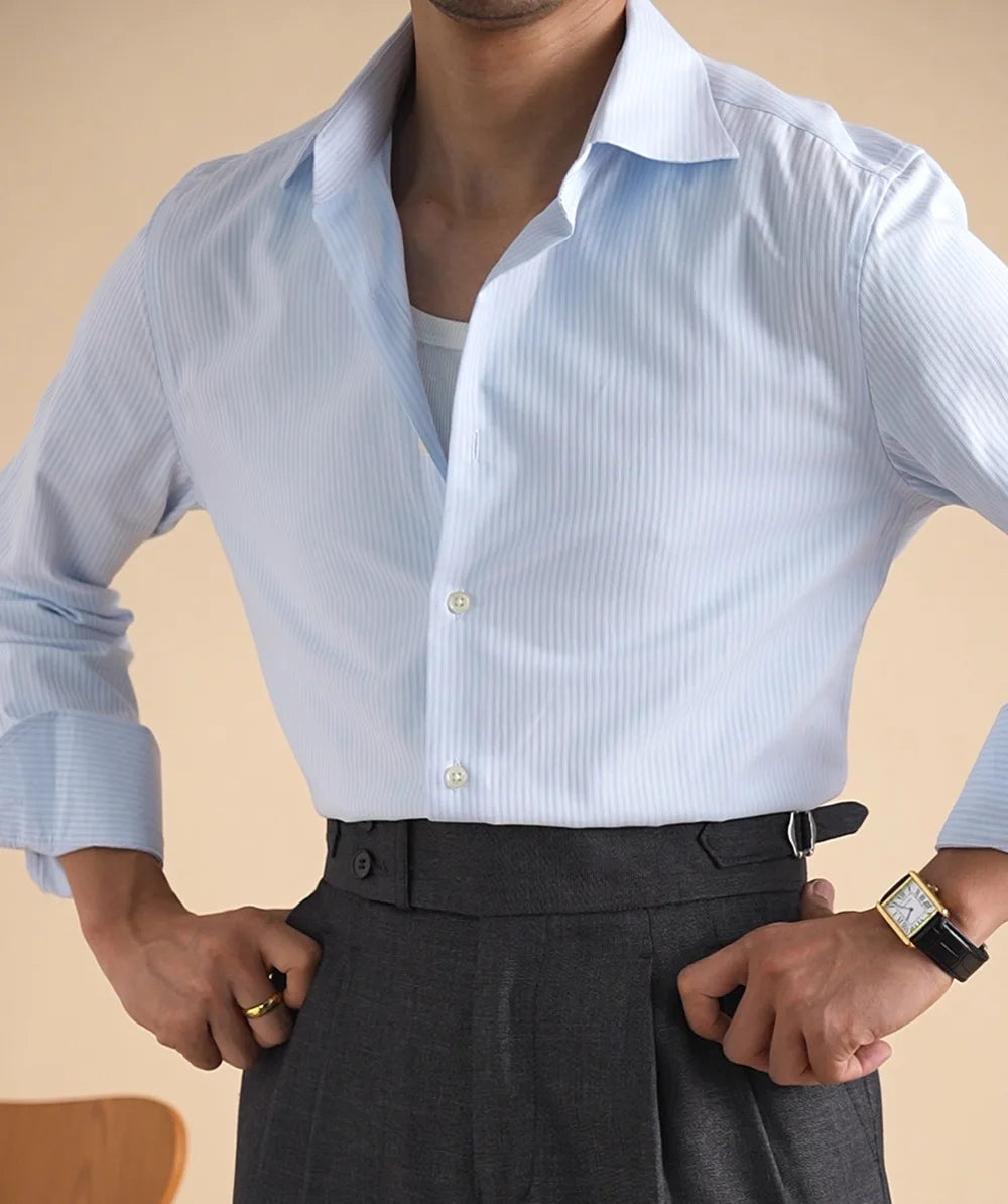 Cotton Blend Men Business Shirt Long Sleeve Top Quality Hairstylist Shirt Men Office Tuxedo Blue Shirt Men Social Herren Hemd