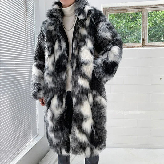 Autumn Winter Fur Coat Men's Warm Thick Parka Men Casual Long Maxi Man Streetwear Wild Loose Jacket Male Windbreaker Overcoat