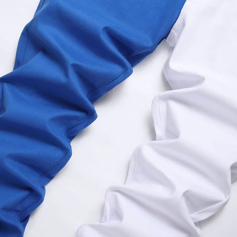 Mcikkny Men Fashion Casual Jeans Pants Color Block Patchwork Denim Trousers Slim Fit