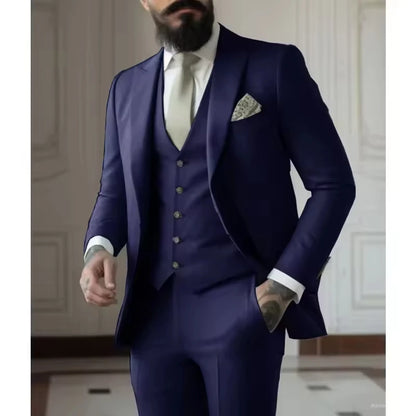 Sage Green Men's Slim Fit 3 Piece Suits (Jacket+Vest+Pant) Wedding Groom Tuxedos Prom Formal Male Party Blazers