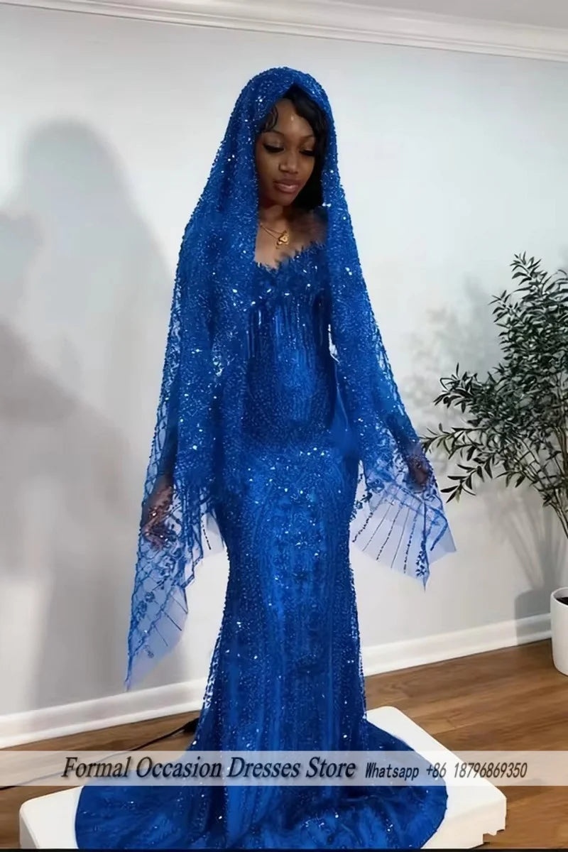 Luxury Red Prom Dresses With Veil 2026 Sequin Beading Black Girls Evening Dress 2025 Sleeveless Birthday Party Gowns Customized