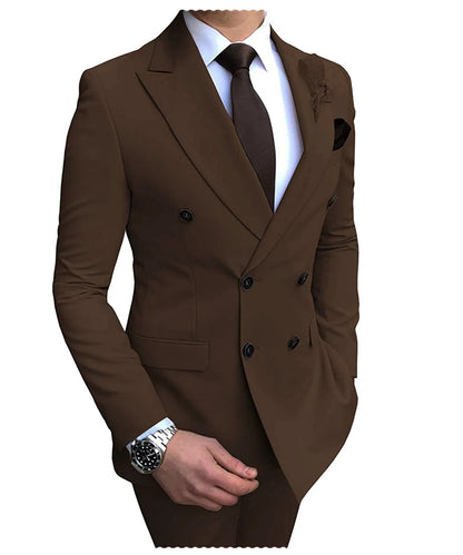 New Beige Men's Suit 2 Pieces Double Breasted Notch Lapel Flat Slim Fit Casual Tuxedos For Wedding(Blazer+Pants)