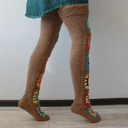 New Womens Autumn Winter Thigh Socks Extra Long Ethnic Crochet Knit Stockings Over Knee Socks Hot Sale