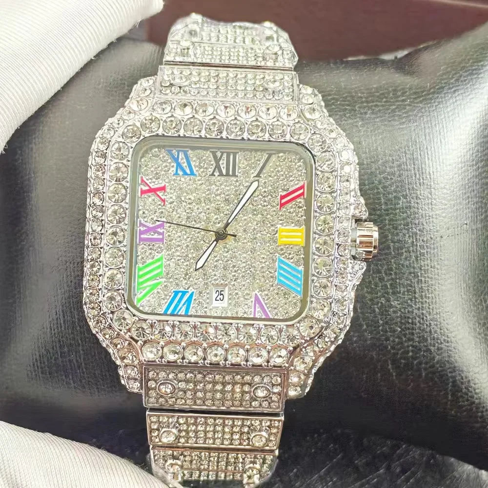 NO logo Hot Fashion Full Diamond Watch Men Brand Hip Hop Iced Out Bling Square Quartz Wristwatch For Man Jewelry Dropshipping
