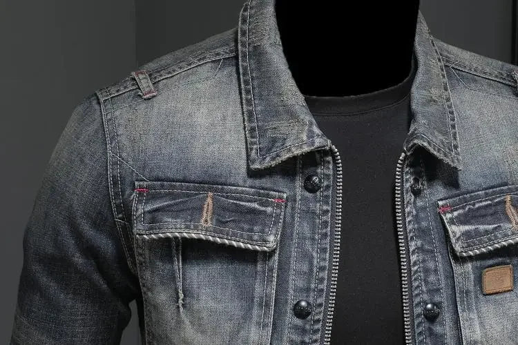 Men's Retro Classic Denim Jacket Autumn Street Trend Handsome Riding Windproof Men's Clothing High Street Casual Lapel Jacket