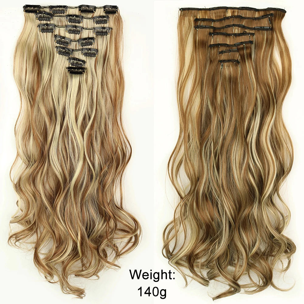 7Pcs/Set 16 Clips Hair Extension Black Long Straight Natural Hair Ombre Hairpiece Heat Resistant Fiber for Women Hairstyle